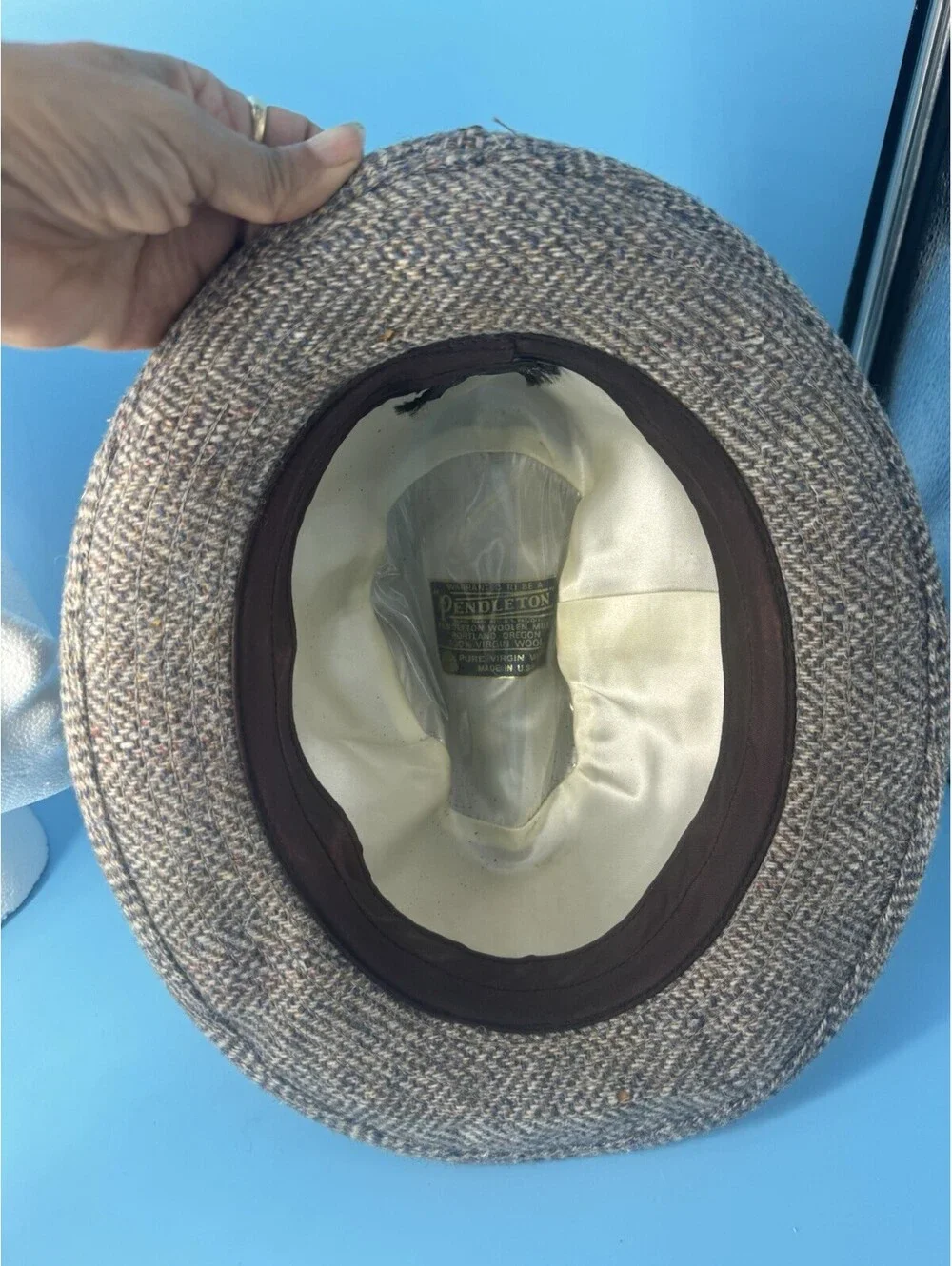 Vintage Pendleton Fedora Hat 7 1/8 Pure Virgin Wool Gray Tweed USA Made